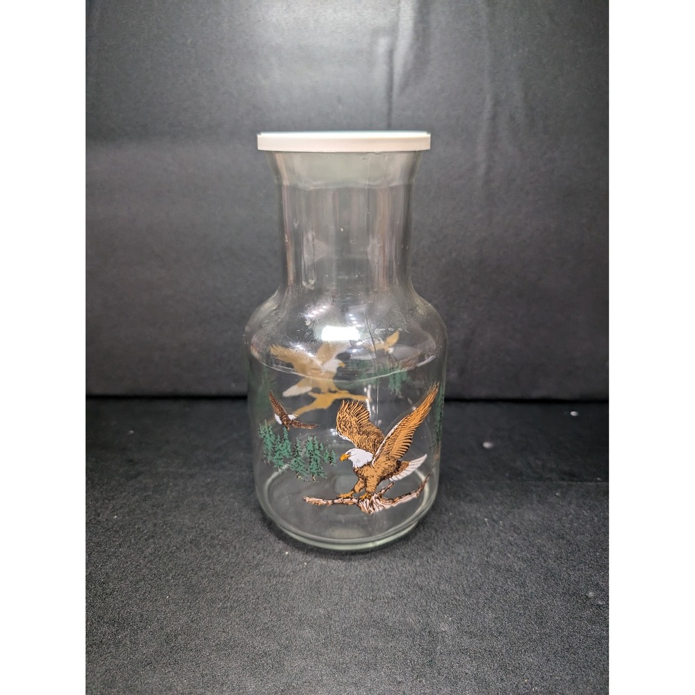 Eagle Design Vintage Milk‎ Bottle, 9 1/2" Height, Glass Jar with Lid, Farmhouse